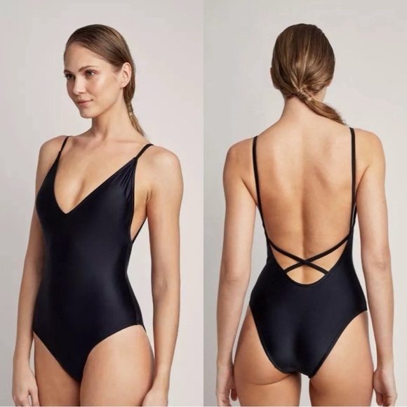 LENNY NIEMEYER Basic V-Neck Designer Maillot One-Piece Swimsuit Black Sz L - Picture 1 of 5